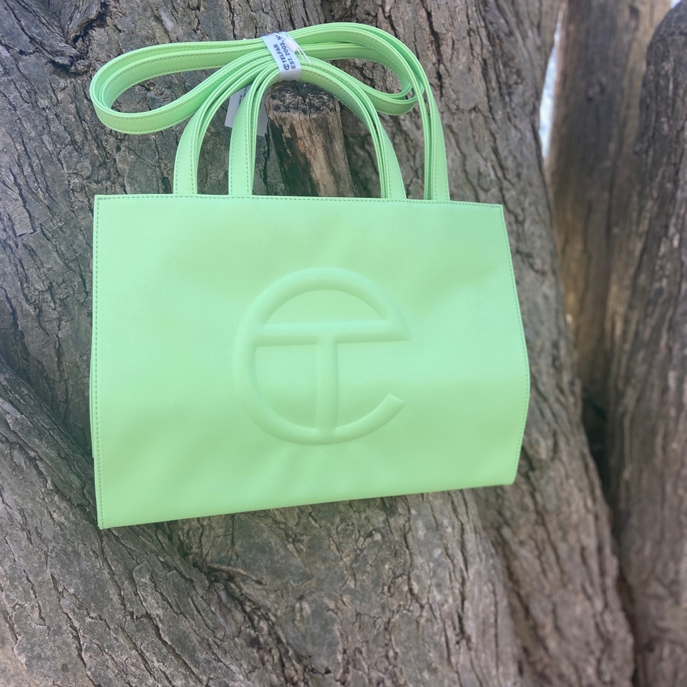 NEW Telfar Neon Green Shopping TOTE MEDIUM dust bag ALL NEW green pink & Blue - Picture 4 of 9